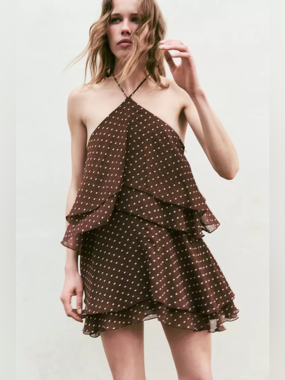 ZARA RUFFLED POLKA DOT HALTER DRESS
